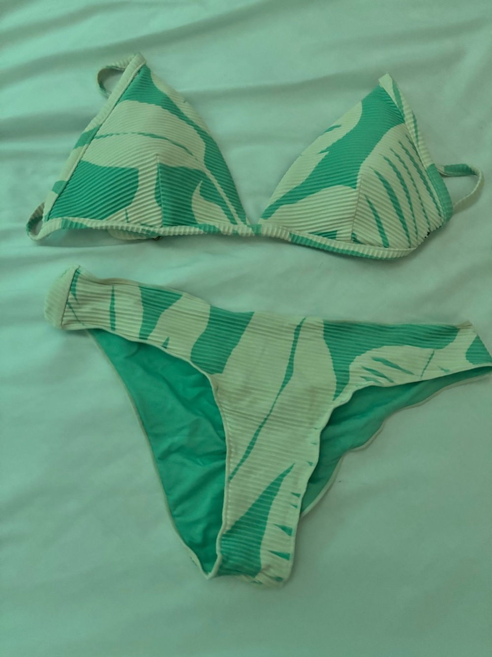 Rip Curl Green and Cream Leaf-Print Triangle Bikini
